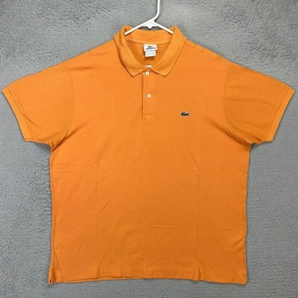 Lacoste Shirt Adult 8 US 2XL Orange Crocodile Logo Polo Rugby Short Sleeve Mens